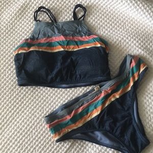Sperry Top-Sider Antigua Road Stripe Cropped High Neck Bikini Swimsuit Set